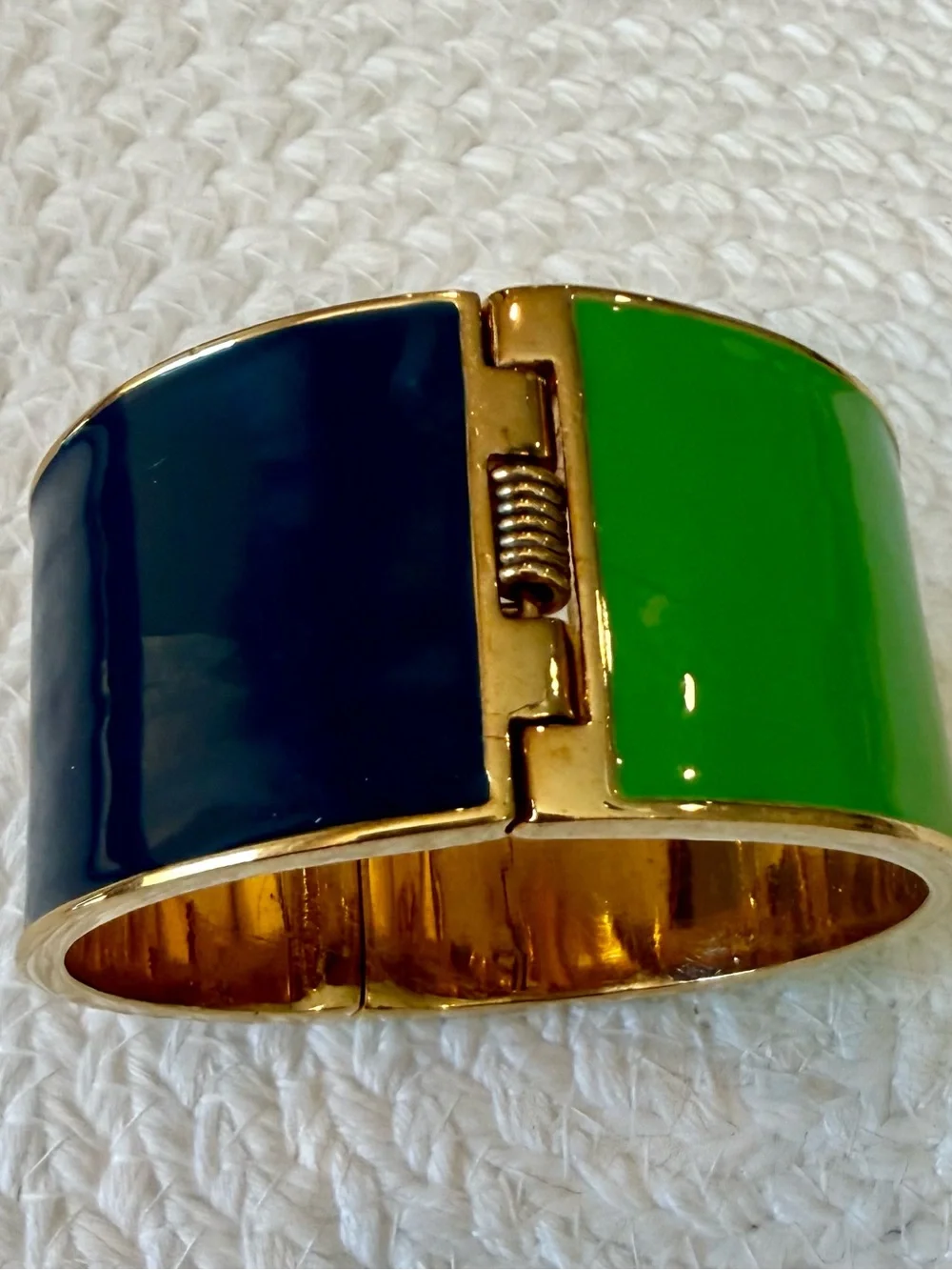 Kate Spade Green and Navy Enamel Hinged Cuff Bracelet with Gold Trim - Picture 3 of 4